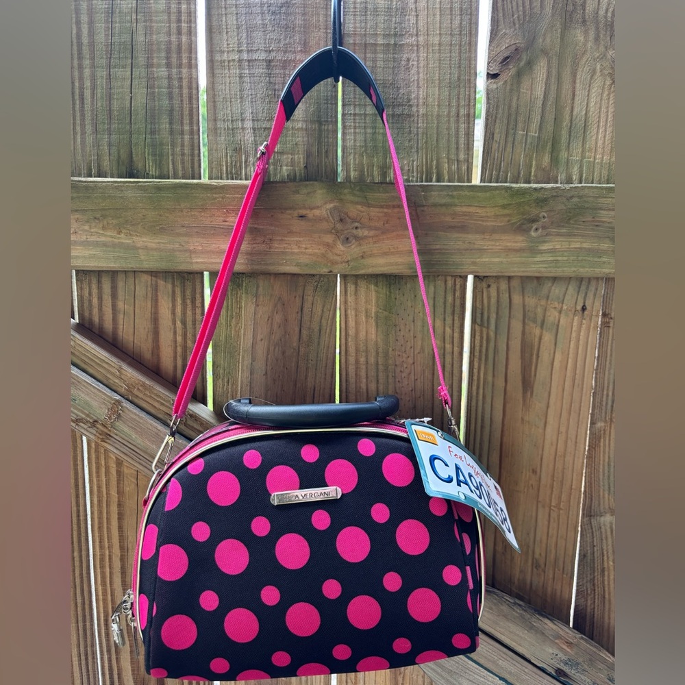 Luca Vergani Black & Pink Polka Dot Travel Case, Lock & Keys by Fox Luggage Inc